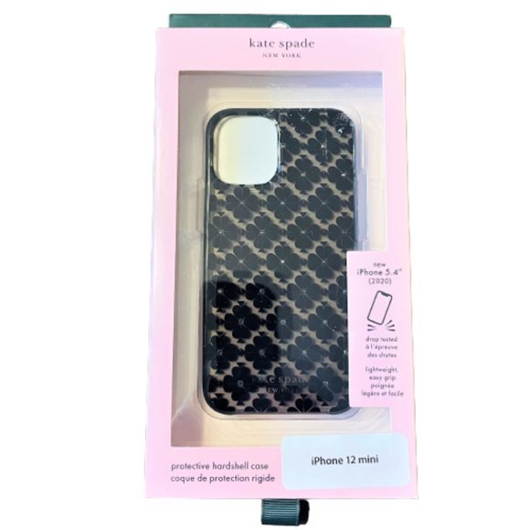 Kate Spade New York Black Spade Flower Defensive Hardshell Case-iPhone 12 Mini - Picture 1 of 3